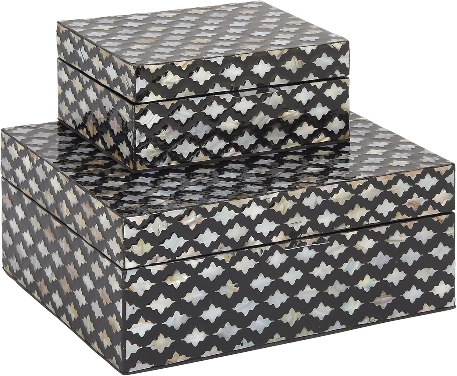 Black Mother of Pearl Inlay Decorative Wood Boxes, Set of 2