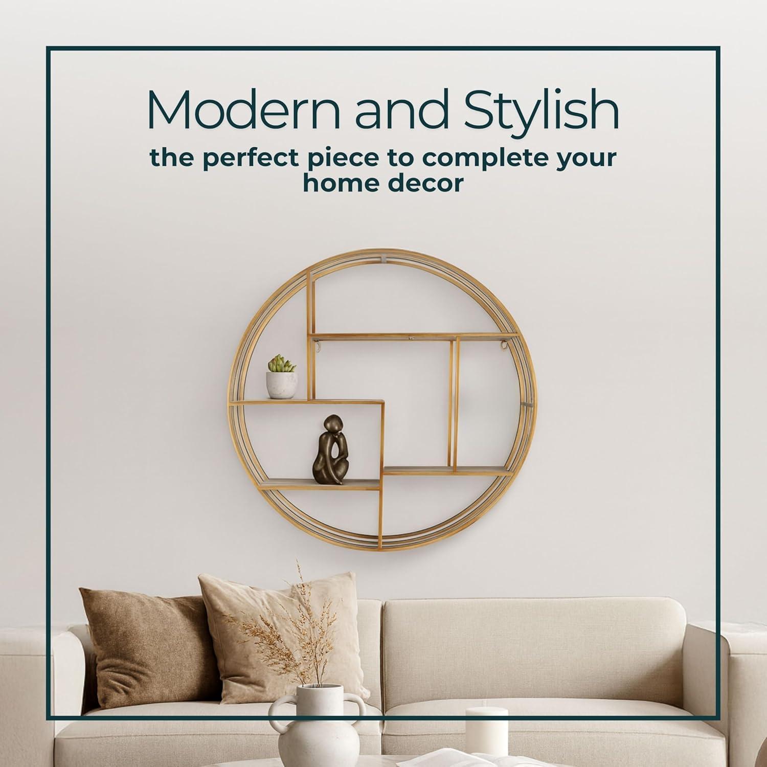 Sagebrook Home Kittle Modern Glam Iron and Wood Wall Storage Shelf