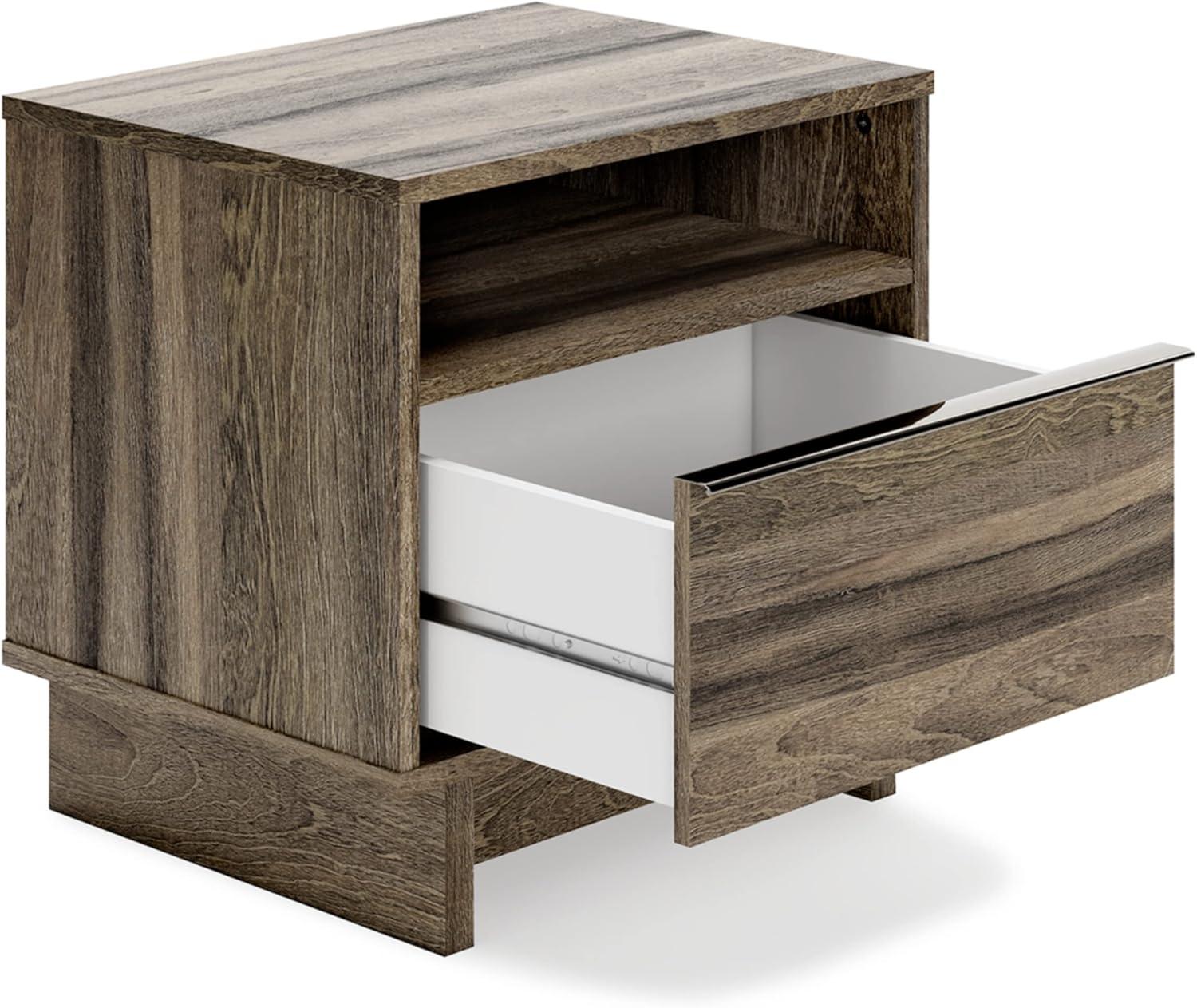 Weathered Brown 1-Drawer Nightstand with Open Shelf