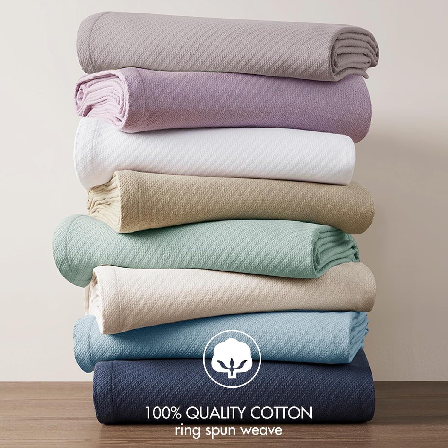 Bed Blanket Liquid Cotton Full/Queen Ivory: Madison Park, Machine Washable, No Fill Lightweight