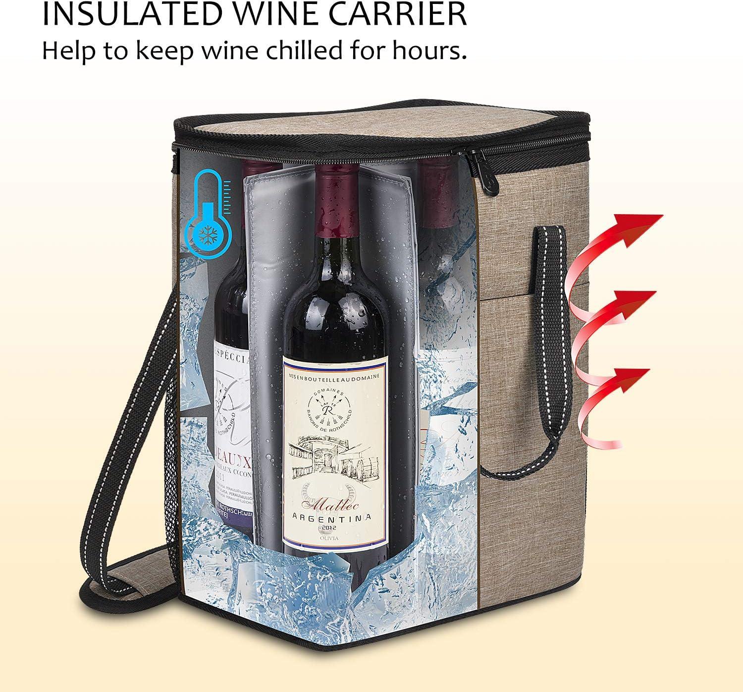 Tirrinia 6 Bottle Wine Gift Bag - Insulated & Padded Wine Cooler Tote Bag, Wine Gift Bag, Wine Lovers Essentials, Blue