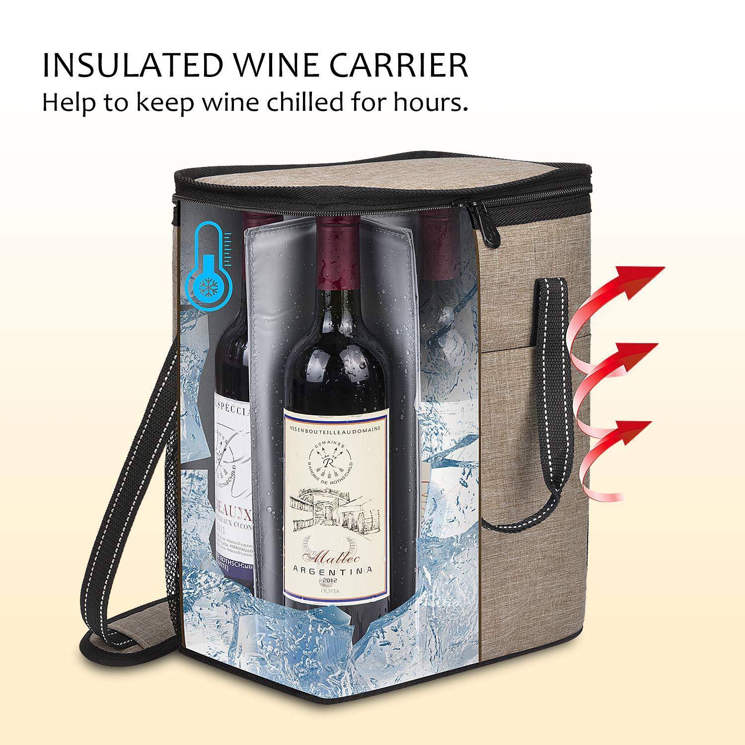 Tirrinia 6 Bottle Wine Gift Bag - Insulated & Padded Wine Cooler Tote Bag, Wine Gift Bag, Wine Lovers Essentials, Blue
