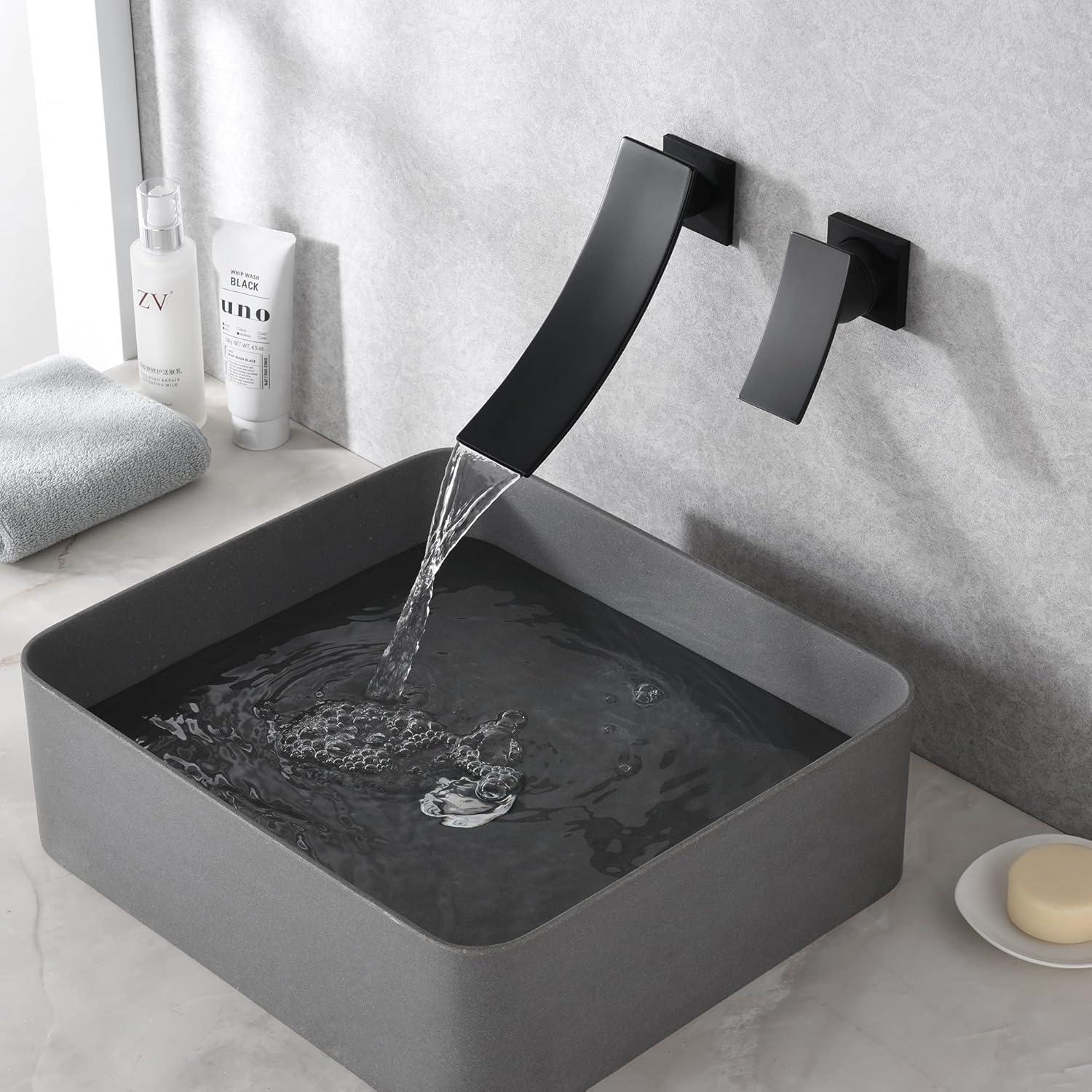 Wall Mount Bathroom Vanity Faucet, Waterfall Bathroom Faucet, Lavatory Faucet