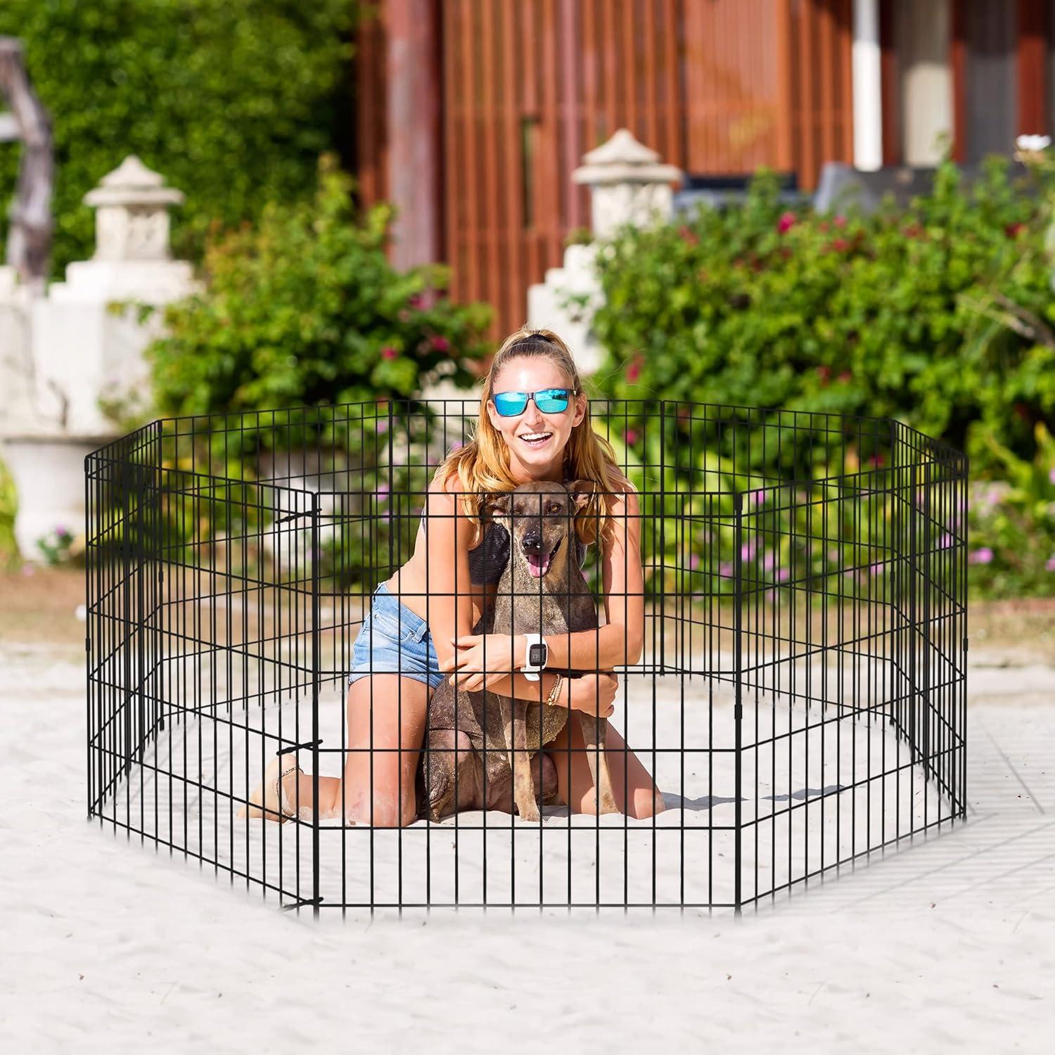 BestPet Puppy Pet Playpen 8 Panel Indoor Outdoor Metal Protable Folding Animal Exercise Dog Fence
