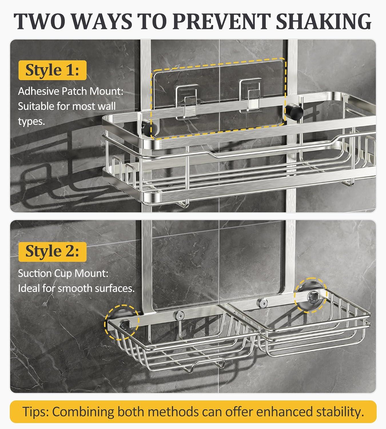 OMAIRA 5-Pack Shower Caddy Hanging Organizer, Stainless Steel Rust-free No Drilling Adjustable Non-Slip Non-Shake Bathroom Caddy Organizer storage for Inside Bath Over Shower Head Rack Holder,Silver