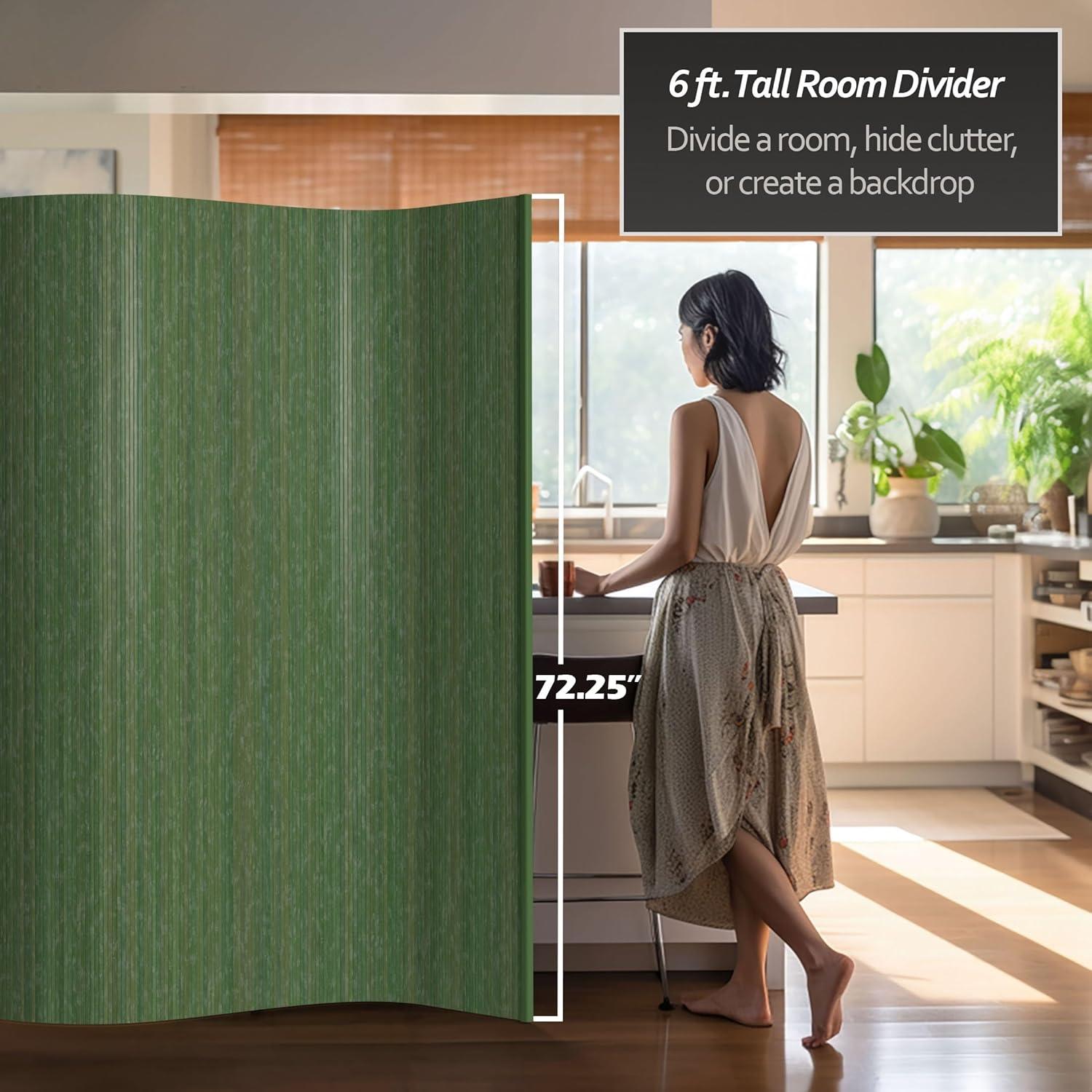 6 ft. Tall Bamboo Wave Screen - Distressed Green