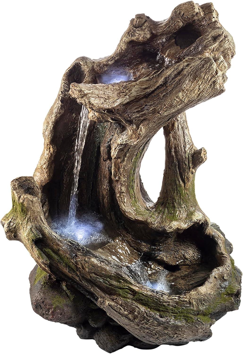 Curved Log Rainforest Waterfall Fountain with LED Lights