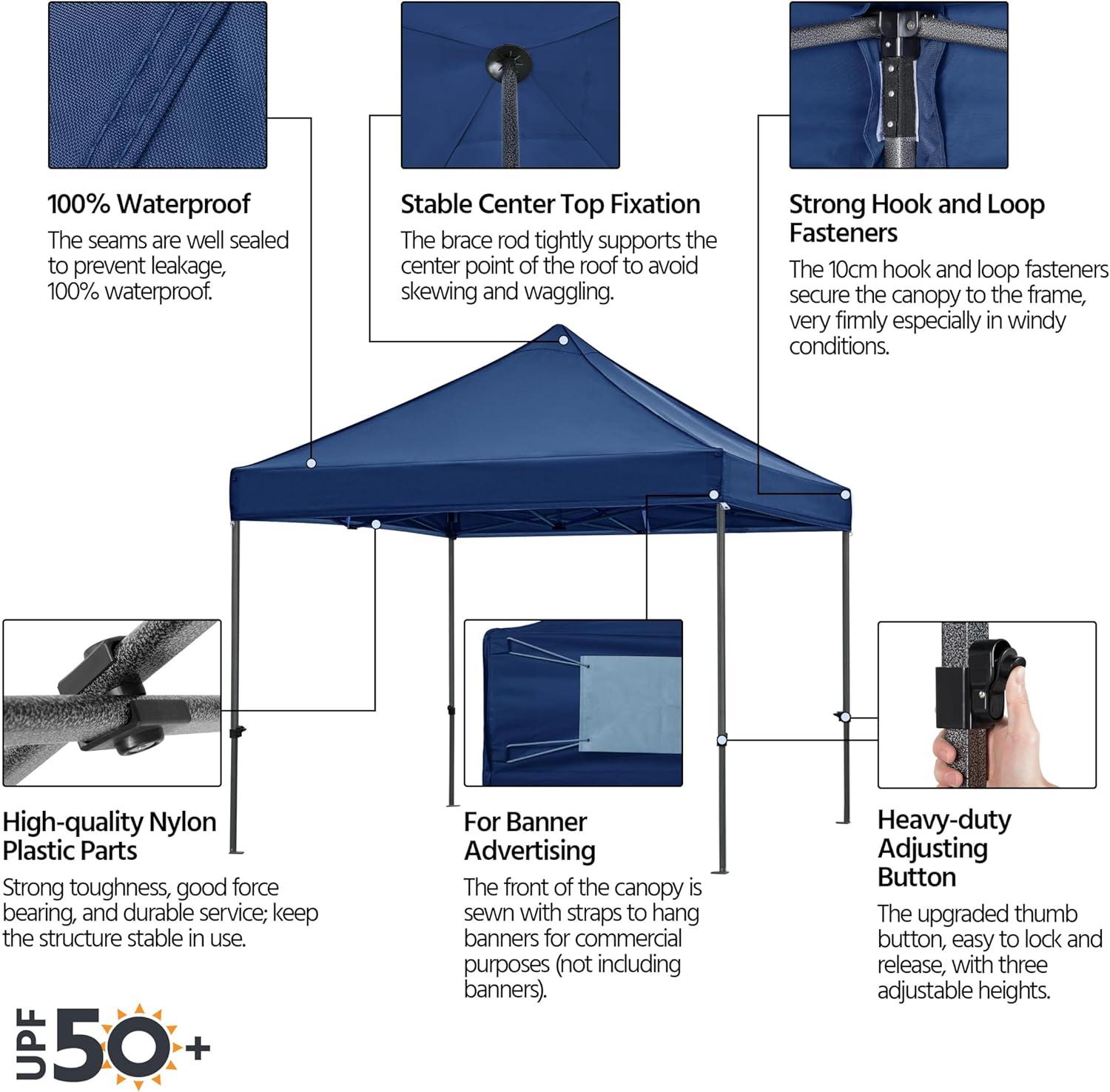 Yaheetech 10x10 Pop Up Commercial Canopy Tent with 4 Removable Sidewalls, Sandbags, Stakes & Ropes, Waterproof Instant Canopies for Wedding Party Commercial Event Pavilion, White