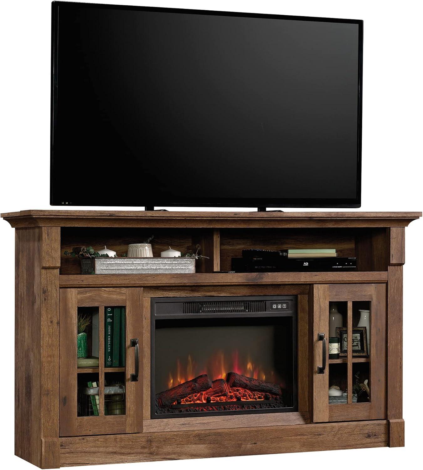 Sauder Fireplace TV Stand with Glass Doors for TVs up to 65", Vintage Oak Finish