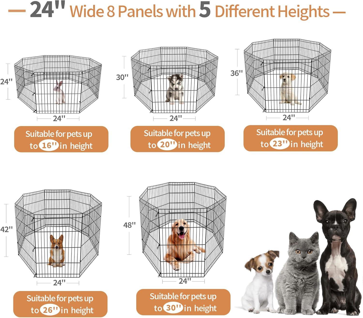 Foldable Black Metal 24-Inch Pet Playpen for Small Animals