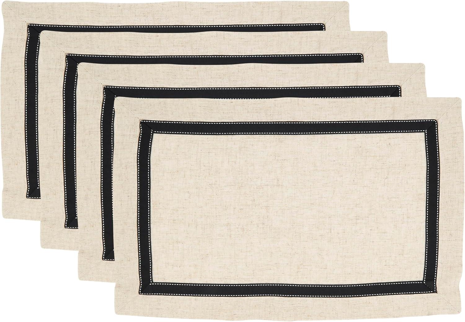 Saro Lifestyle Grosgrain Accent Placemat (Set of 4), Black, 14"x20"