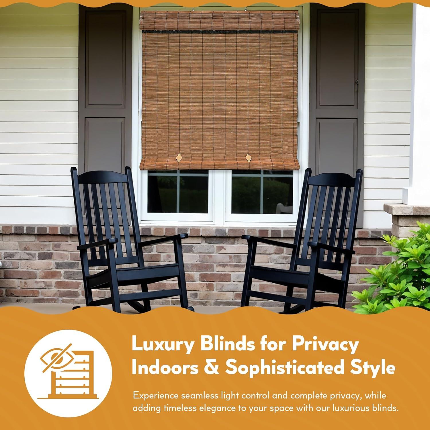 36" x 72" Outdoor Imperial Matchstick Rayon from Bamboo Cord-Free Natural Rollup Blinds Fruitwood - Radiance: Light Filtering, Spot Clean