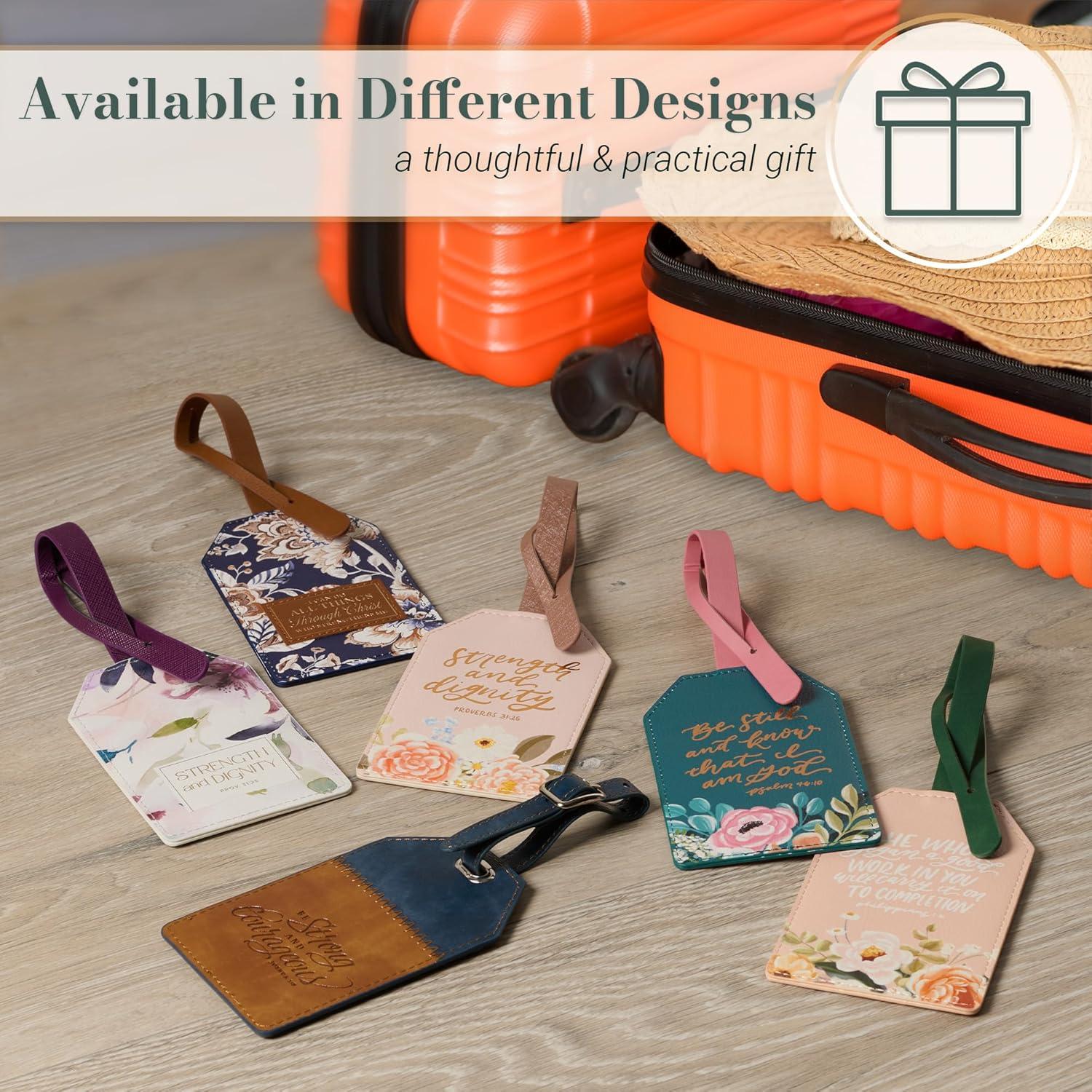 Christian Art Gifts Inspirational Vegan Leather Scripture Luggage Tag for Men & Women: Strong & Courageous - Baggage Accessory for Carry-On, Checked Bags, Backpacks, 4.8 X 3.1, Black/Brown (Other)