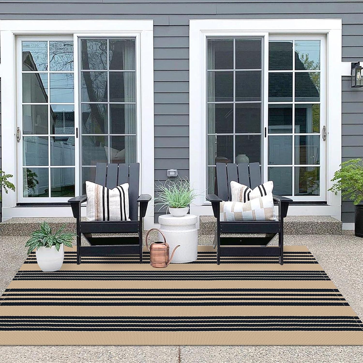 IOHOUZE Navy and White Striped Rug 2'x3' Front Door Rugs, Small Washable Area Rug for Front Porch, Spring Summer Doormats Outdoor Indoor, Cotton Rugs for Entryway Porch Entrance