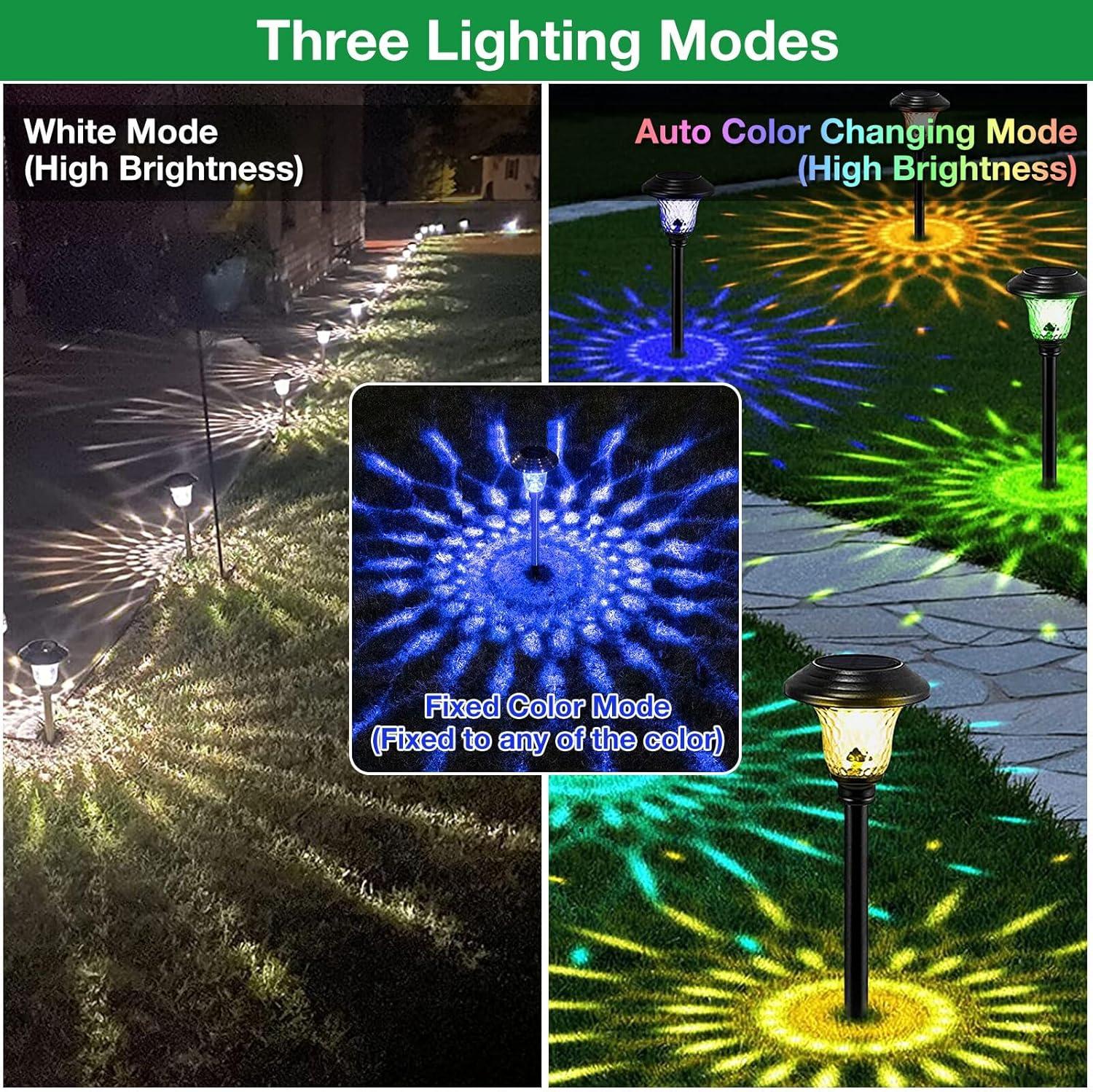 Beau Jardin 8 Pack Solar Pathway Lights Outdoor Solar Powered Lights Waterproof Glass High Lumen for Garden Landscape Path Yard Walkway Patio Driveway Outside Colored Color Changing White Black