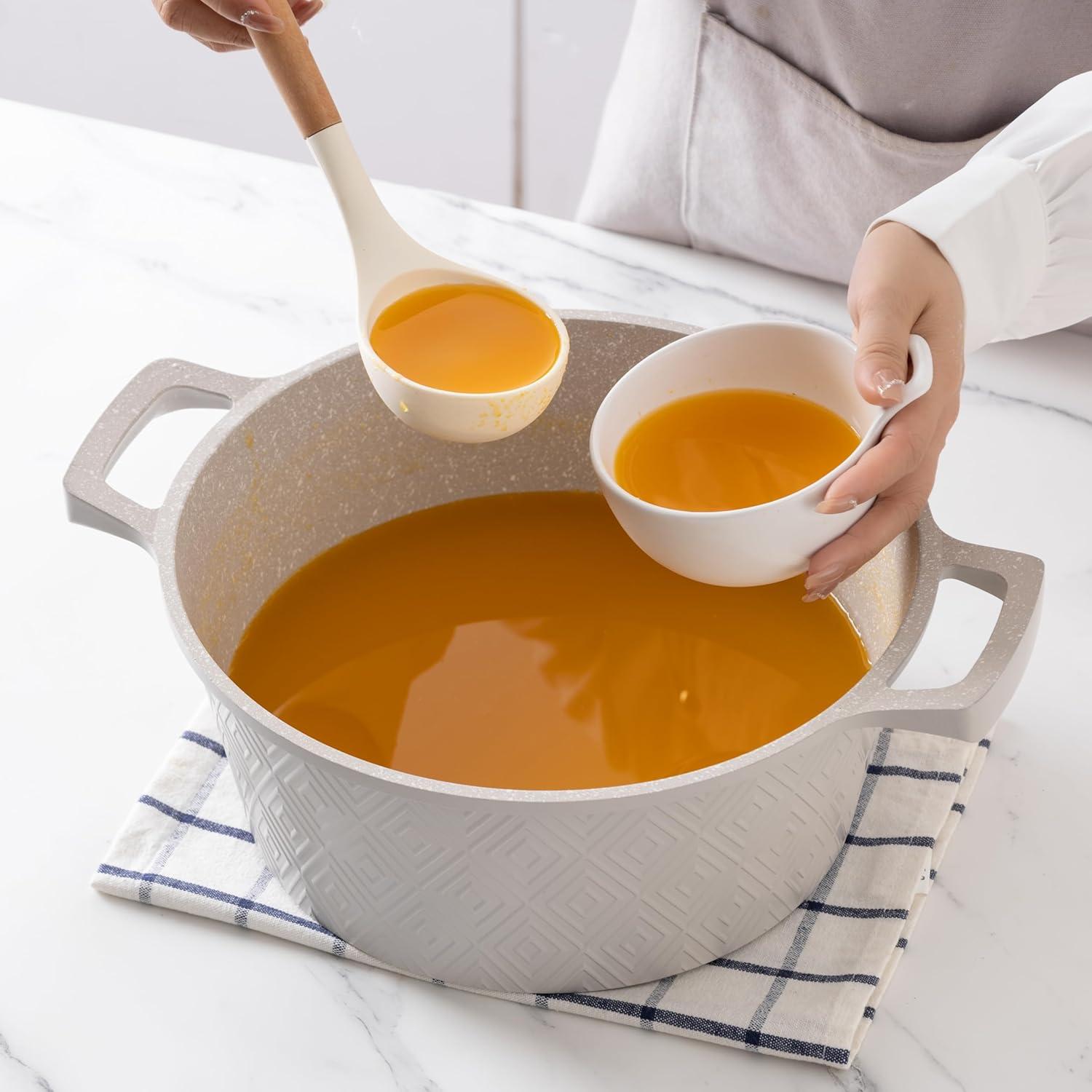 Country Kitchen 11-Pc Cast Aluminum Cookware Set Non Stick Pots and Pan Set, Cream Diamond