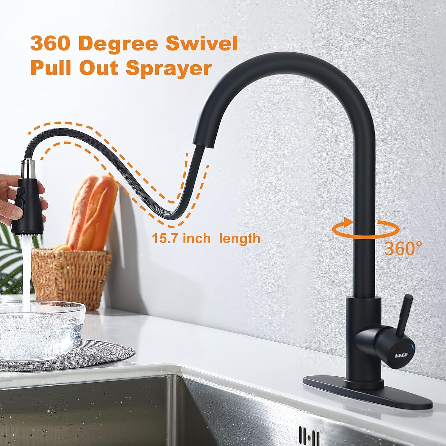 Matte Black Single Handle High-Arc Kitchen Faucet with Soap Dispenser