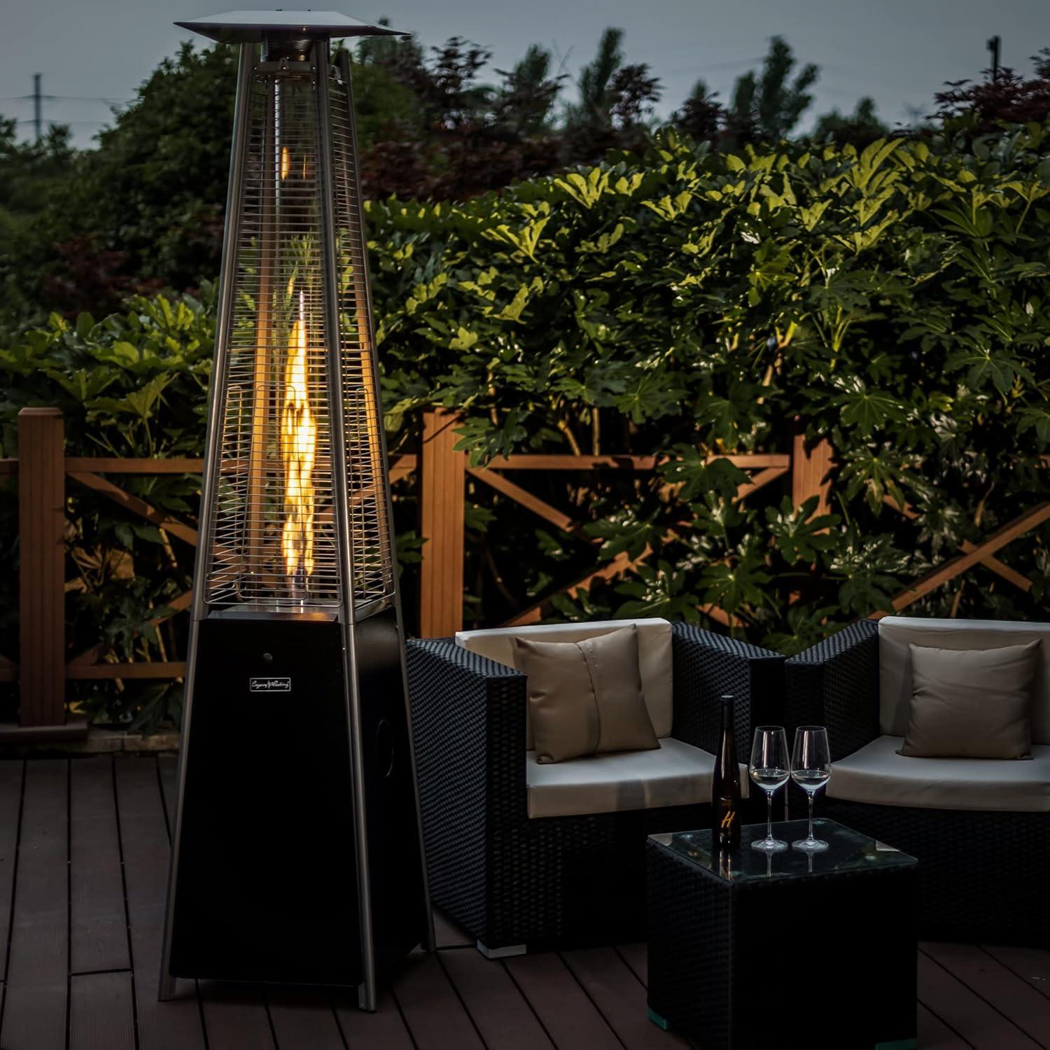 Mocha Propane Outdoor Pyramid Flame Patio Heater with Wheels