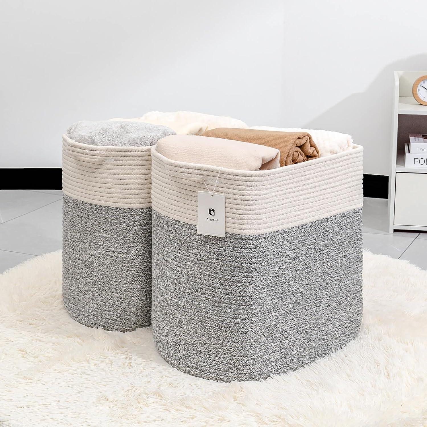 Hamper Toy Storage Collapsible Laundry Bin, Medium Fabric Organizer, 2pack - Silver Gray