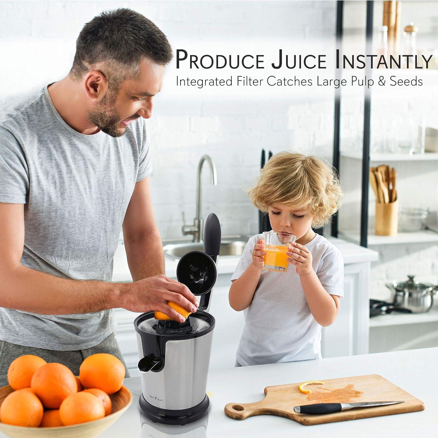 NutriChef Electric Fruit & Citrus Juicer with Manual Press Handle - PKJCR305, Stainless Steel