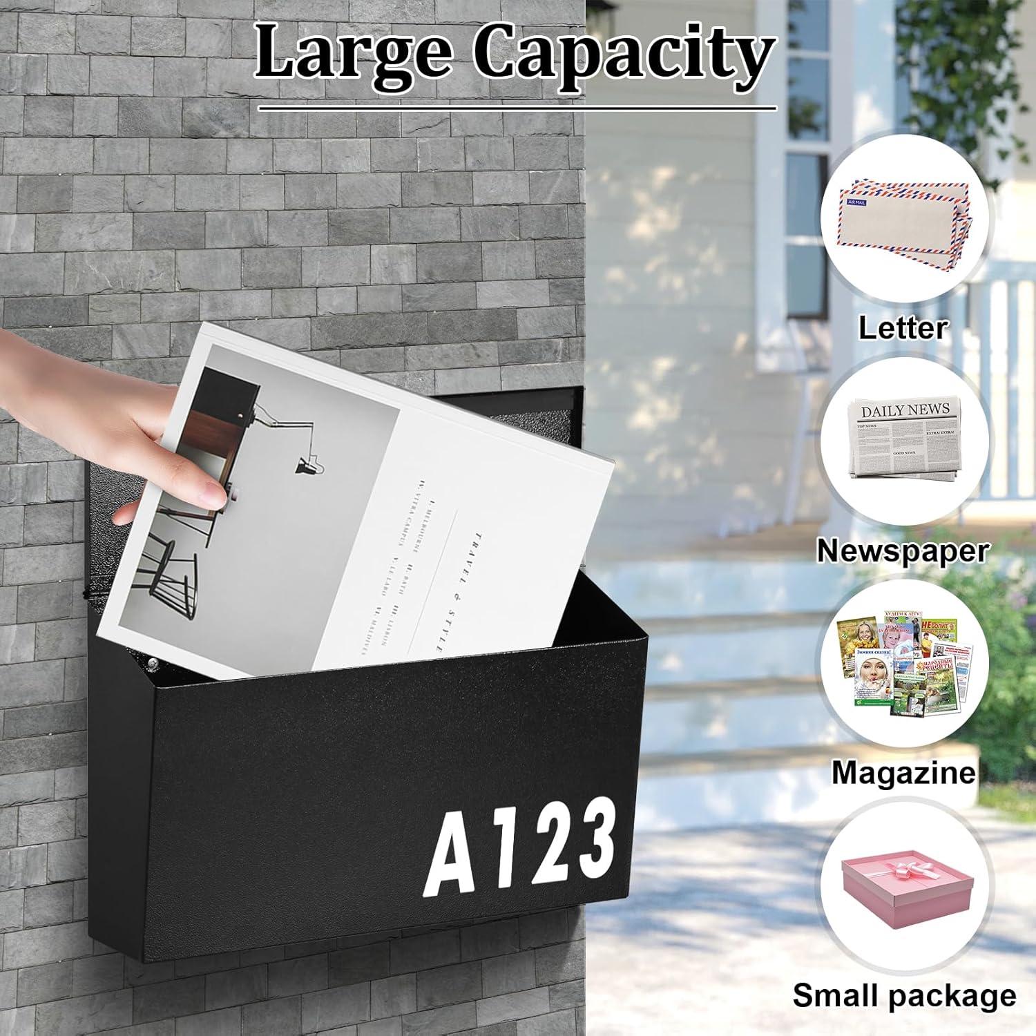 Black Steel Modern Wall-Mount Mailbox