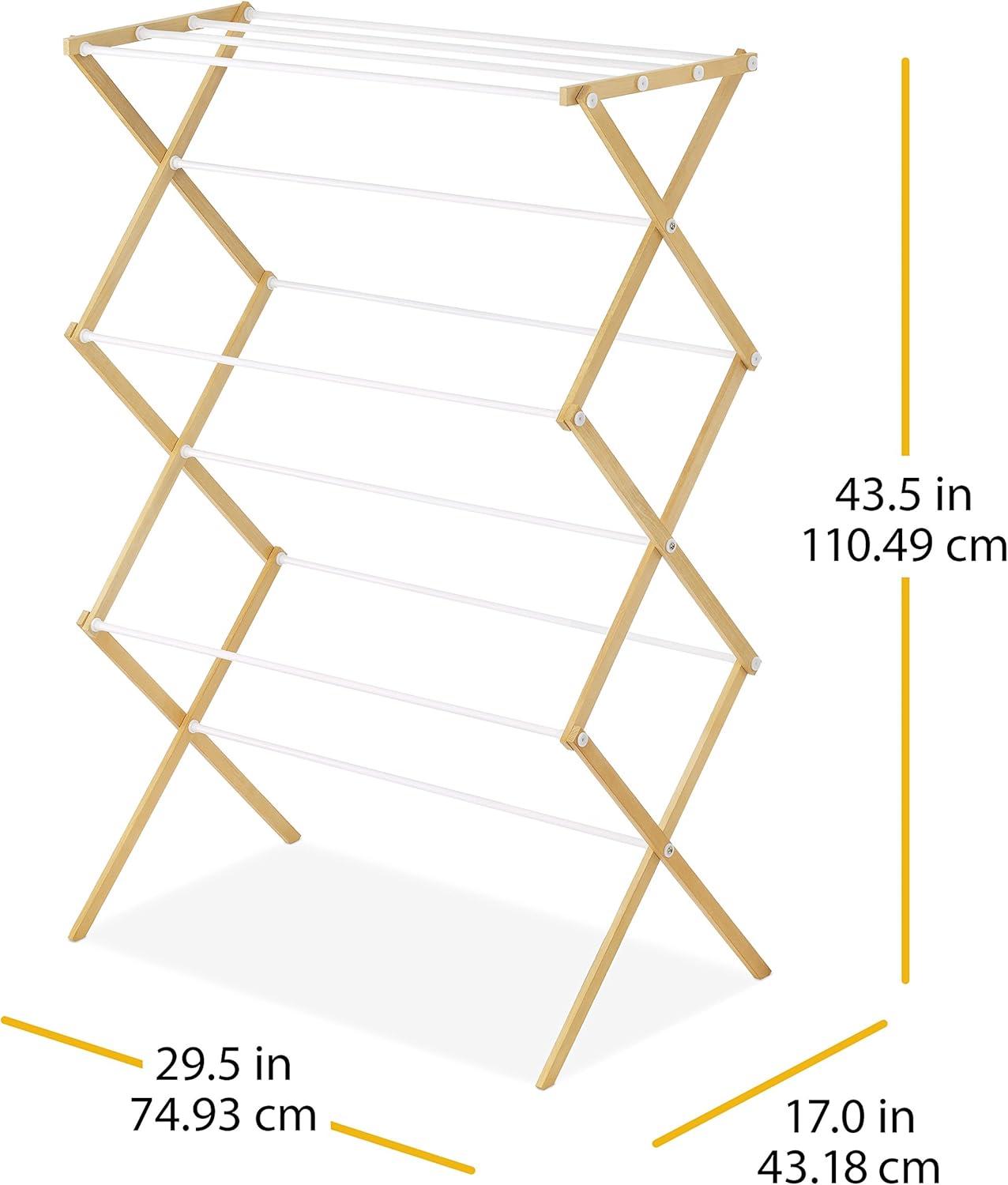 Whitmor Natural Wood Folding Drying Rack with White Bars