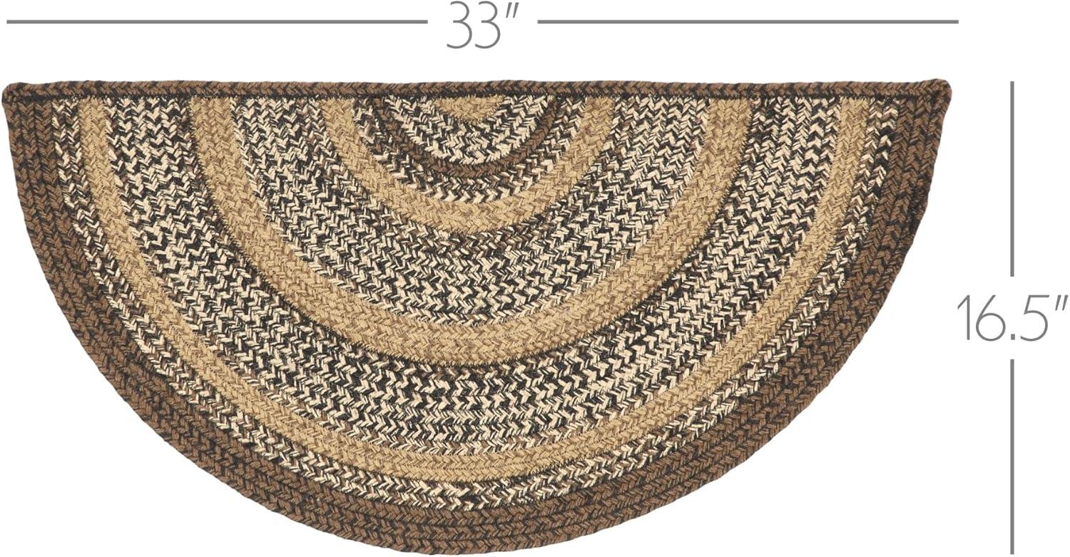 VHC Brands Espresso Rug with PVC Pad, Jute Blend, Half Circle, Brown Black Tan White, 16.5x33 inches