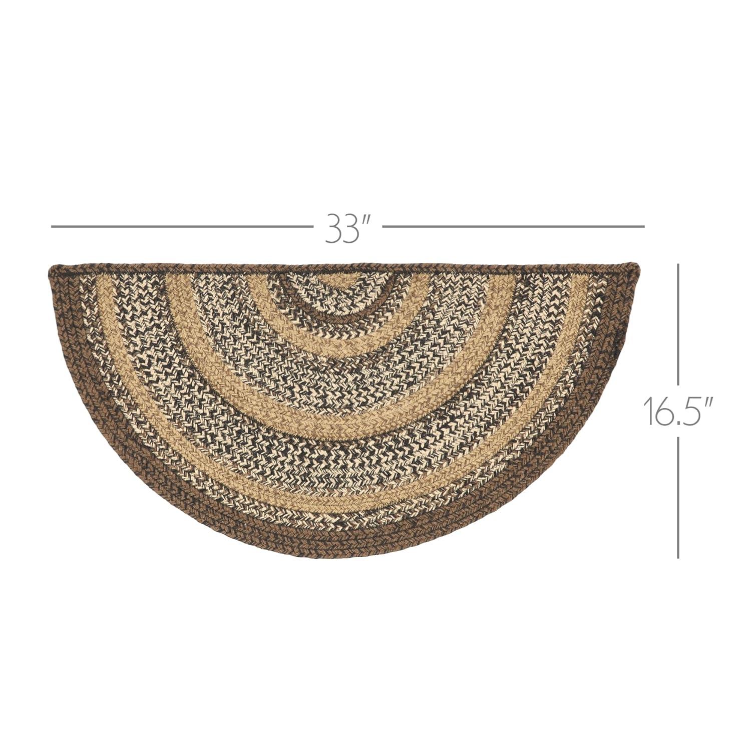 VHC Brands Espresso Rug with PVC Pad, Jute Blend, Half Circle, Brown Black Tan White, 16.5x33 inches