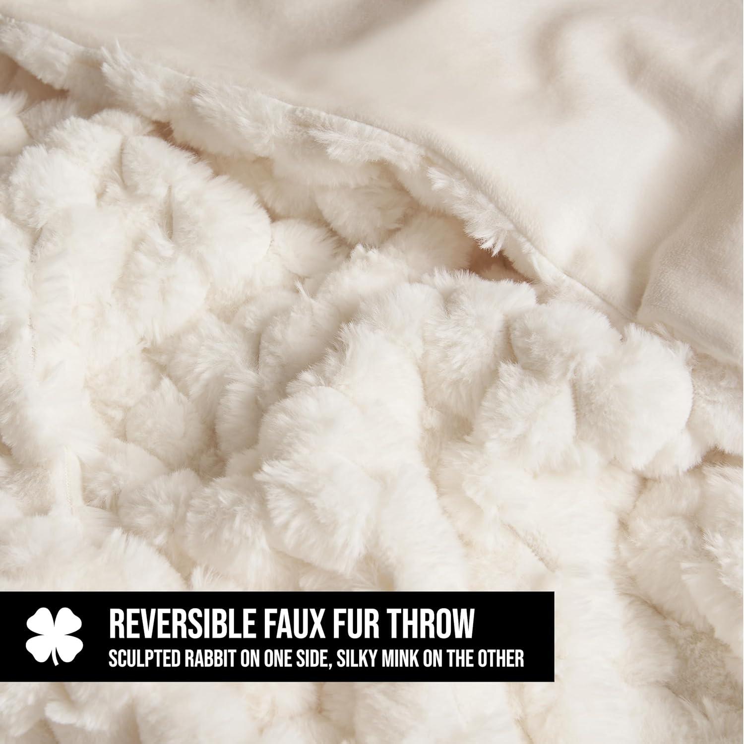 Ivory Faux Fur Reversible Throw Blanket 50"x70"