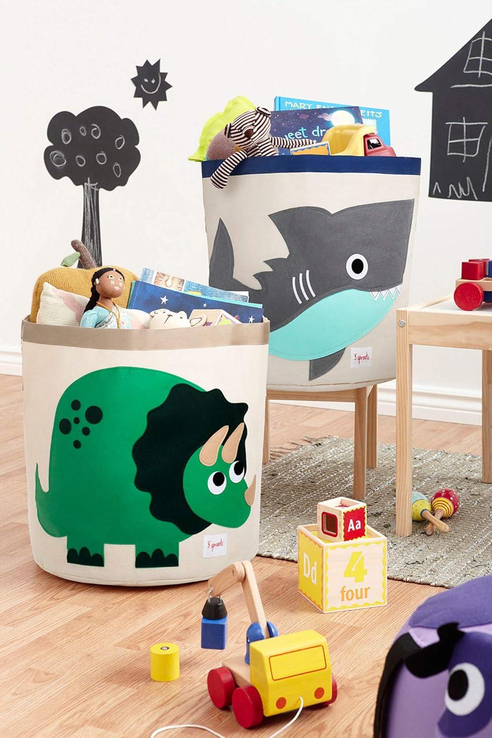 Shark Canvas Collapsible Toy Storage Bin with Handles