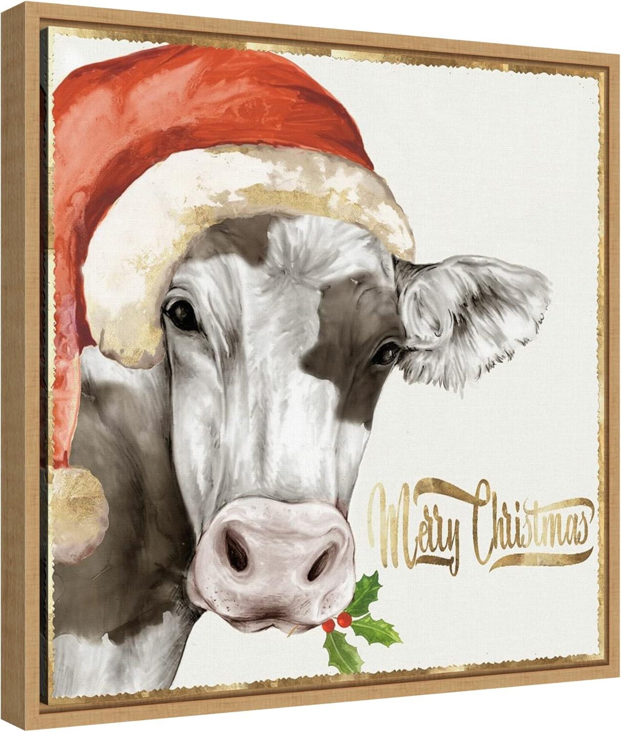 Amanti Art Christmas Cow by PI Studio Canvas Wall Art Print Framed 16 x 16-in.