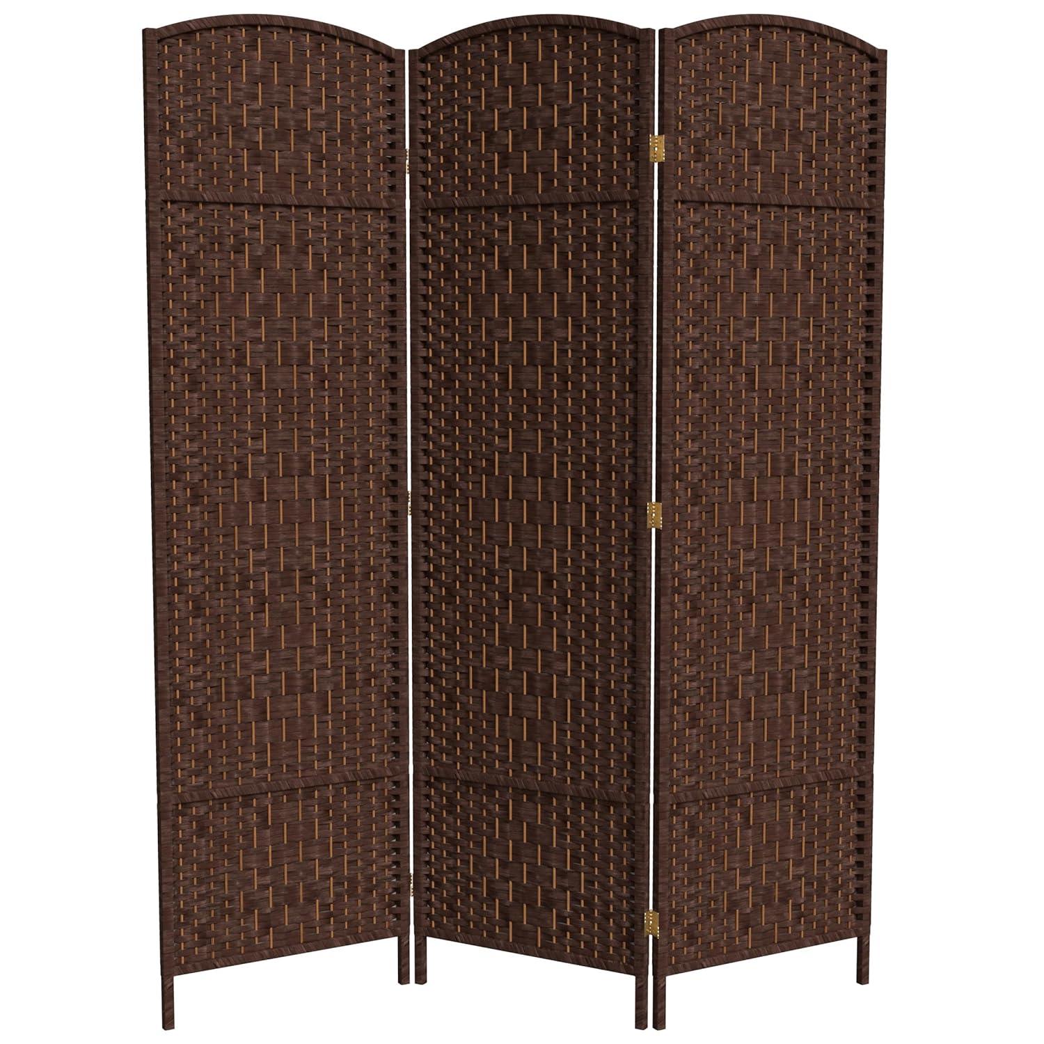 Oriental Furniture 6 ft. Tall Diamond Weave Room Divider - Dark Mocha - 3 Panel