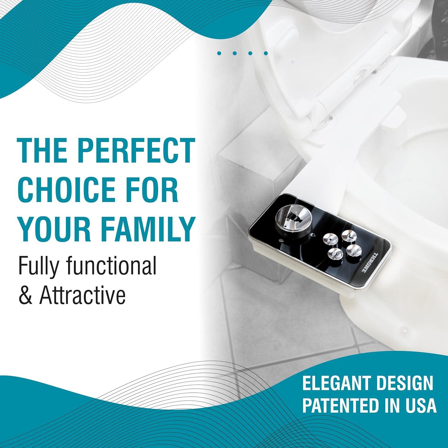 Throne Bidet Attachment for Toilet – USA Patented - Non-Electric Self Cleaning Water Sprayer Toilet Bidet Double Nozzle (Frontal & Rear Wash) Bidet Toilet Seat Attachment, Easy Install