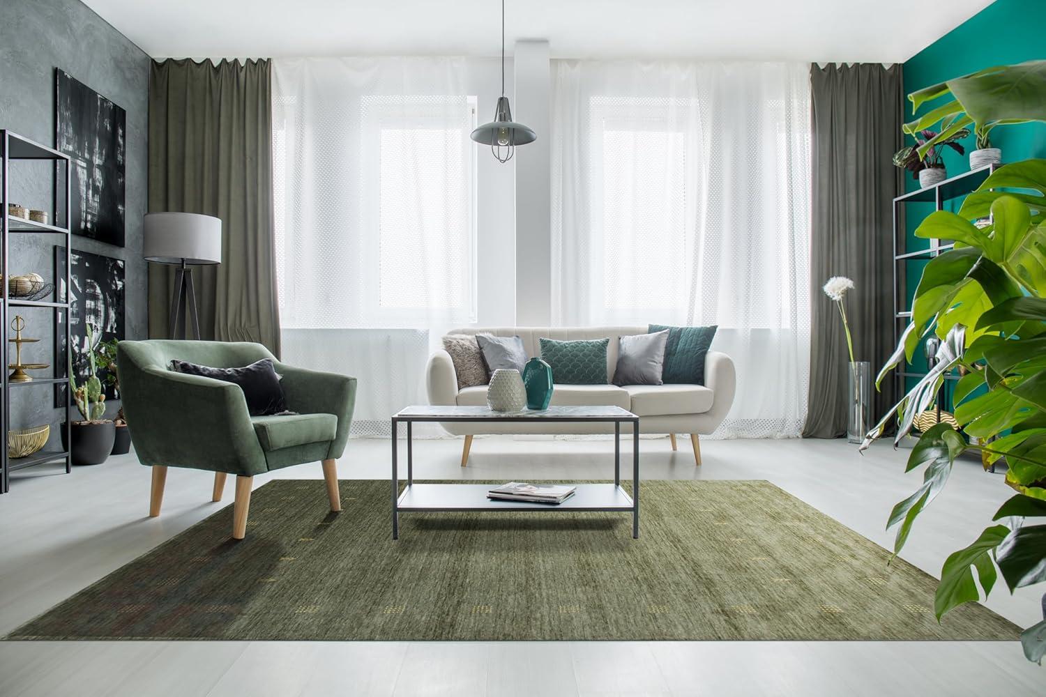 EORC Green Hand Knotted Wool Contemporary Lori Baft Rug, 9' x 12'