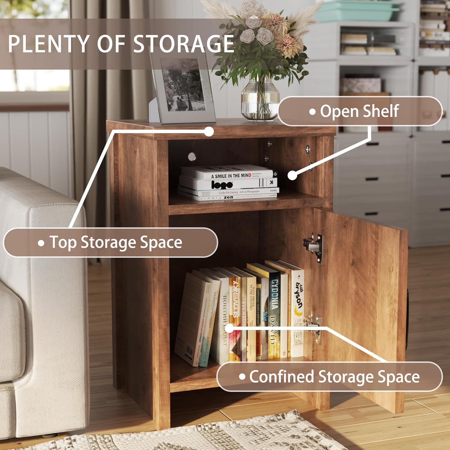 Farmhouse Nightstand, Modern Bedside Table Set of 2 with Barn Door and Shelf, Rustic End Table Side Table for Bedroom, Living Room (White)