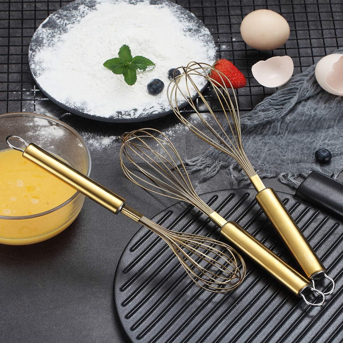 Stainless Steel Whisk Set Pack of 3 Stainless Steel, Titianium Plating Gold Whisks for Cooking, Beater,Wire Whisk Set Kitchen Wisk