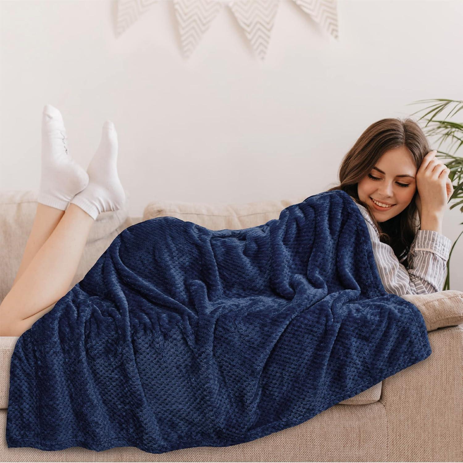 PAVILIA Soft Waffle Blanket Throw for Sofa Bed, Lightweight Plush Warm Blanket for Couch