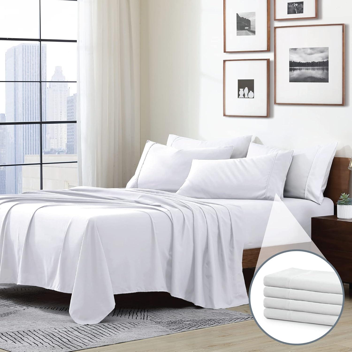 Queen White Ultra-Soft Cotton Microfiber Sheet Set