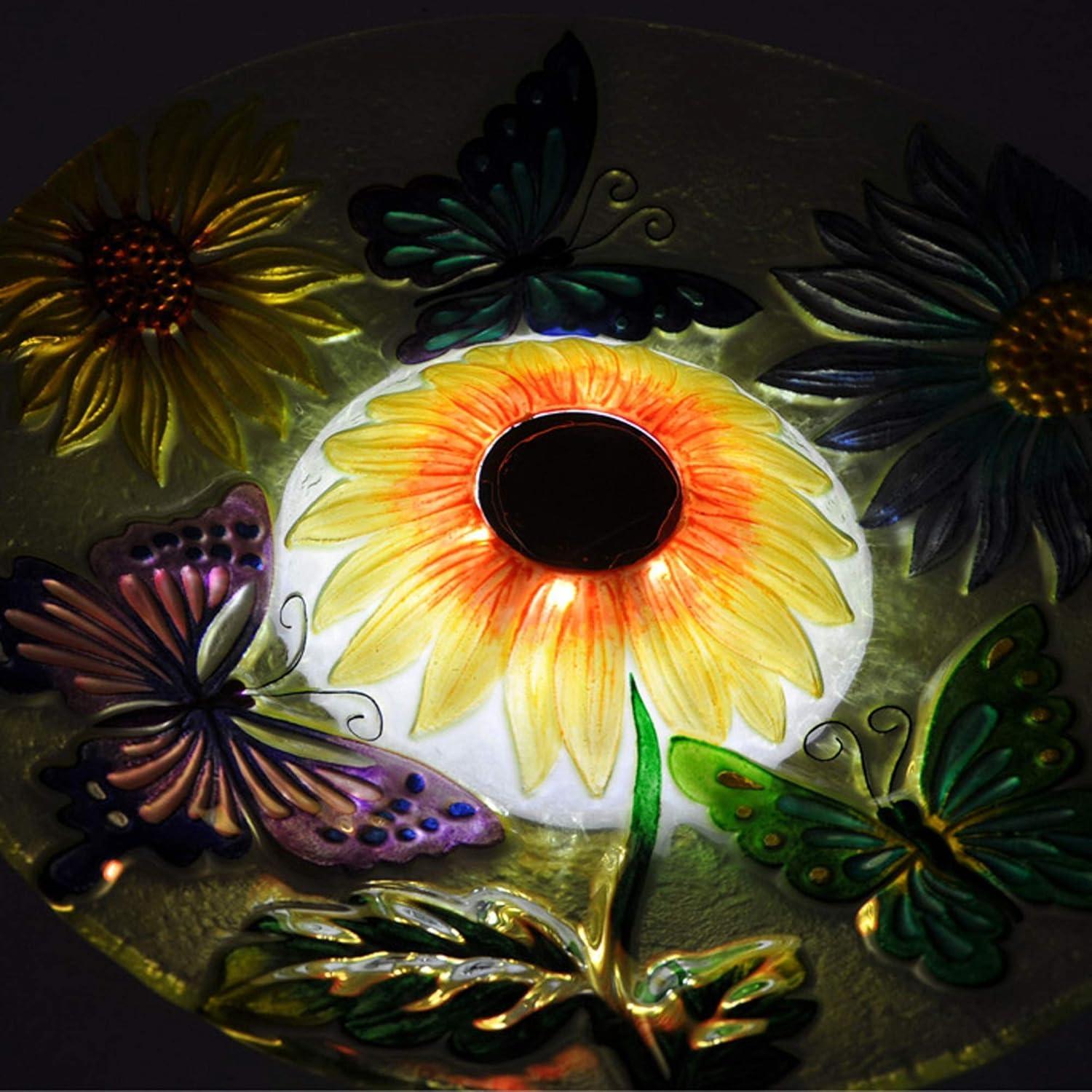 Teamson Home Outdoor 18" Hand painted Butterfly Fusion Glass Solar Bird Bath w/ Stand