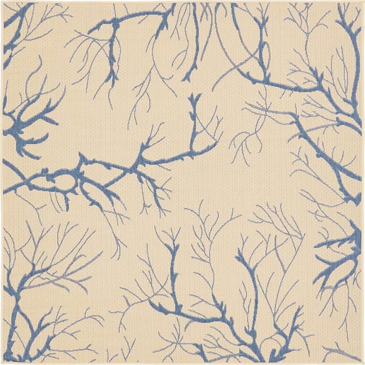 Unique Loom Outdoor Botanical Collection Area Rug - Branch (6' 1" Square Beige and Blue/Blue)