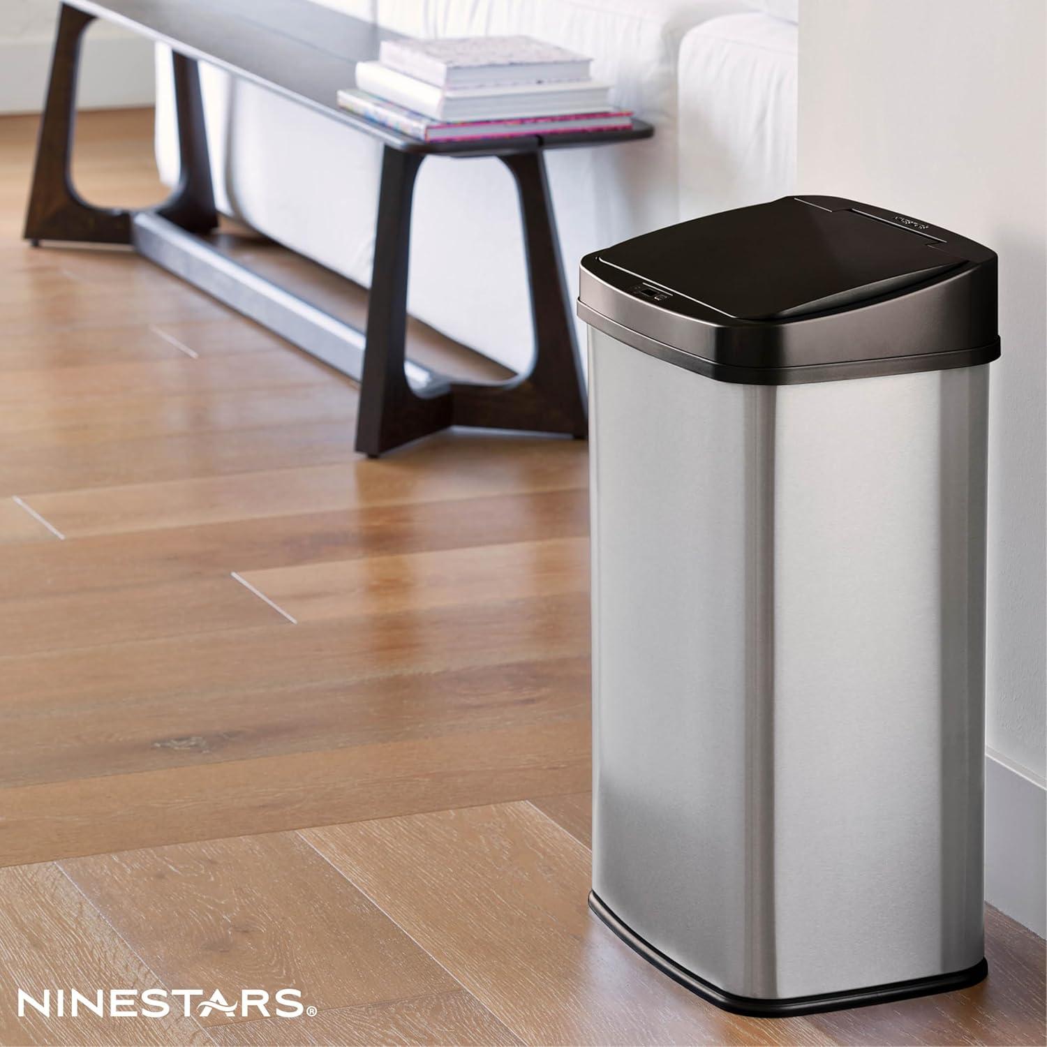 13 Gallon Stainless Steel Touchless Motion Sensor Trash Can with Black Lid