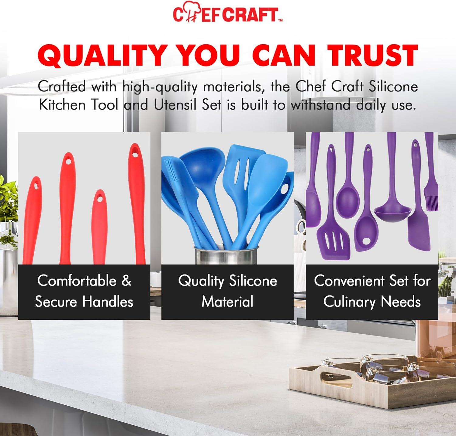 Chef Craft Premium Silicone Kitchen Tool and Utensil Set, 7 Piece Set, Assorted