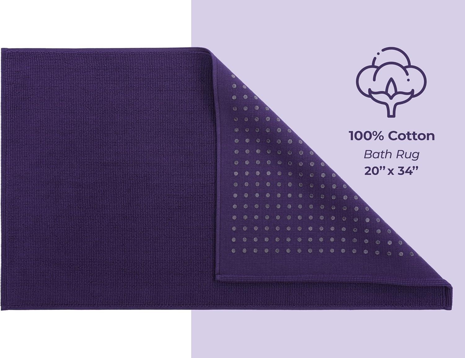 American Soft Linen 100% Cotton Bath Mat Rugs, 20x34 inches Slip Resistant Bottom Base Bath Mats for Bathroom, Purple