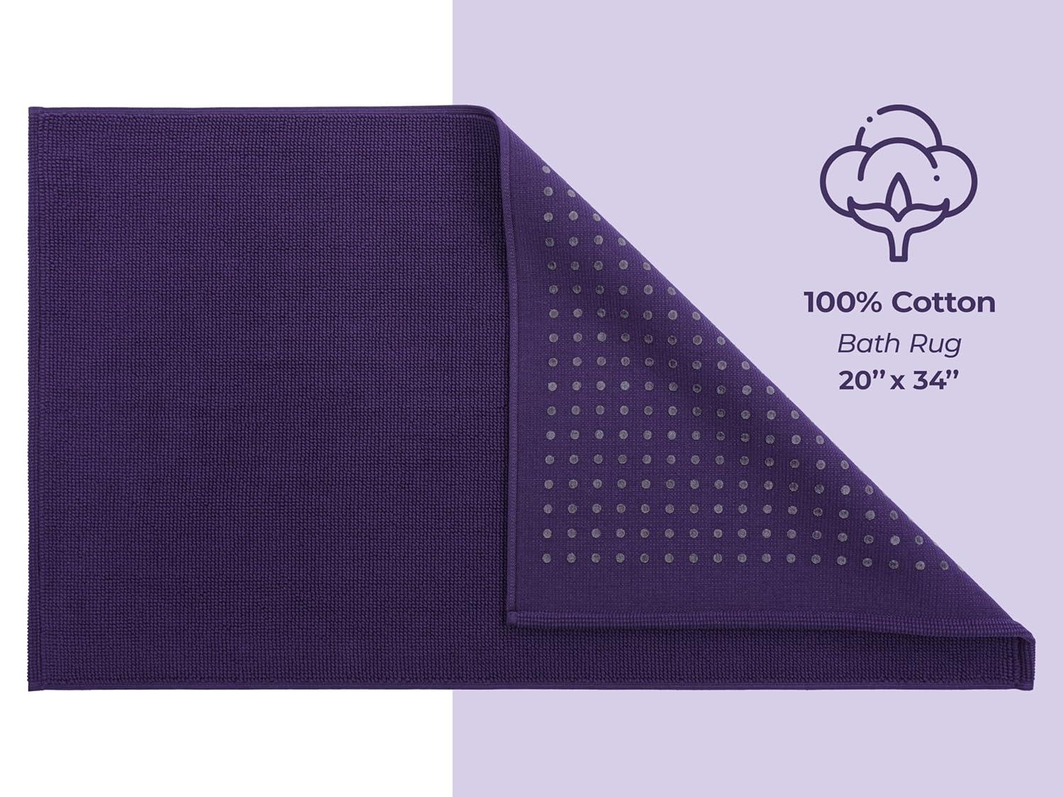 American Soft Linen 100% Cotton Bath Mat Rugs, 20x34 inches Slip Resistant Bottom Base Bath Mats for Bathroom, Purple