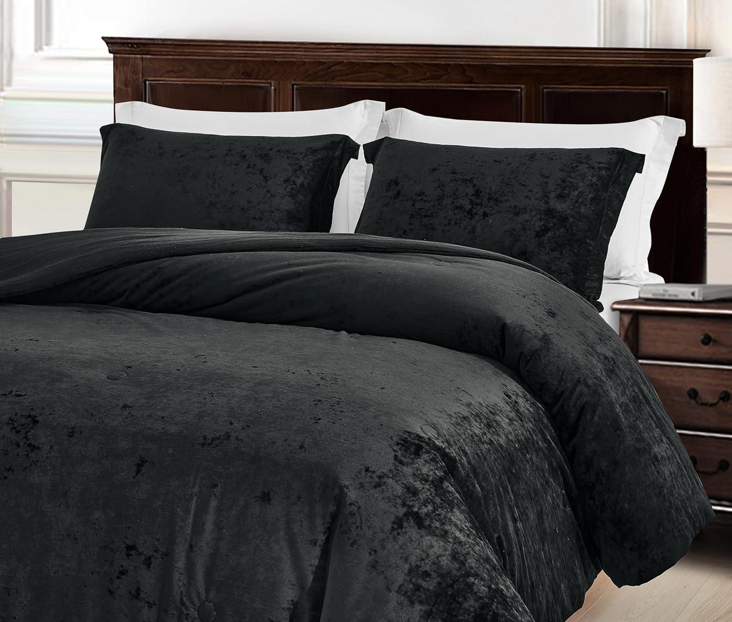 Chezmoi Collection Lux 3-Piece Pewter Gray Shimmer Velvet Bedding Set Full Size Lush Plush Velvet Comforter Set With Soft Brushed Microfiber Reverse