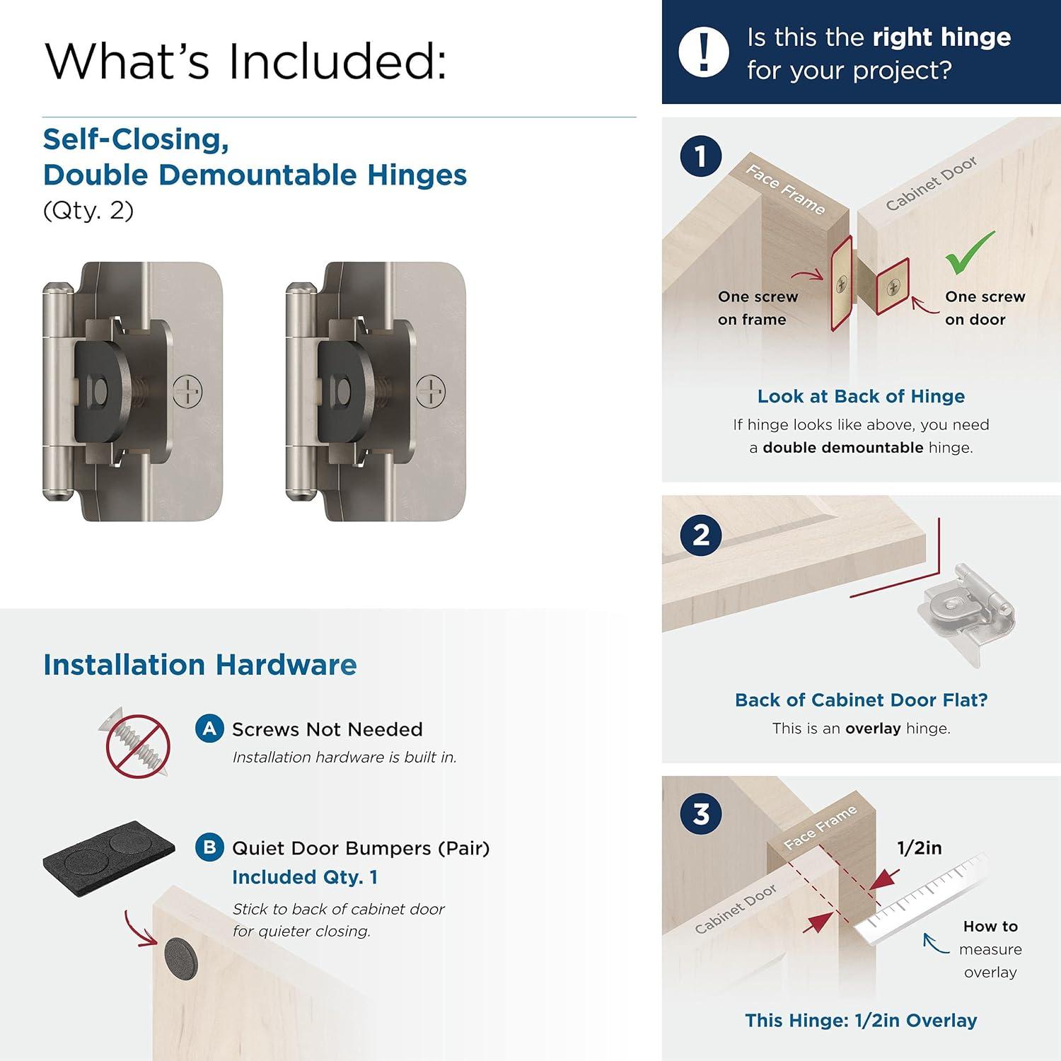 Satin Nickel Self-Closing Double Demountable Cabinet Hinge