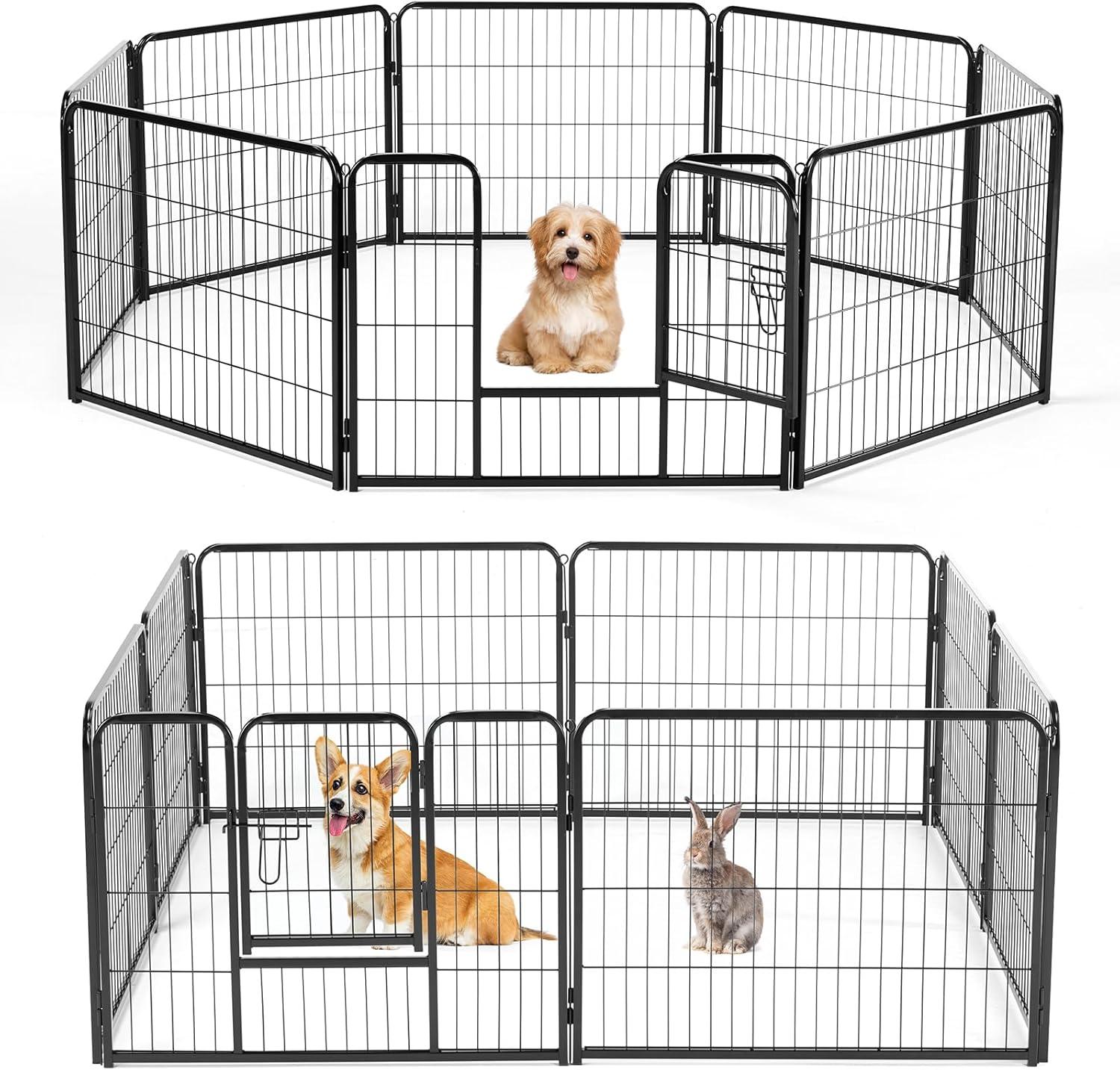 edx Dog Playpen, 8 Panels 24" Foldable Heavy Duty Metal Pet Fence with Doors Indoor Outdoor