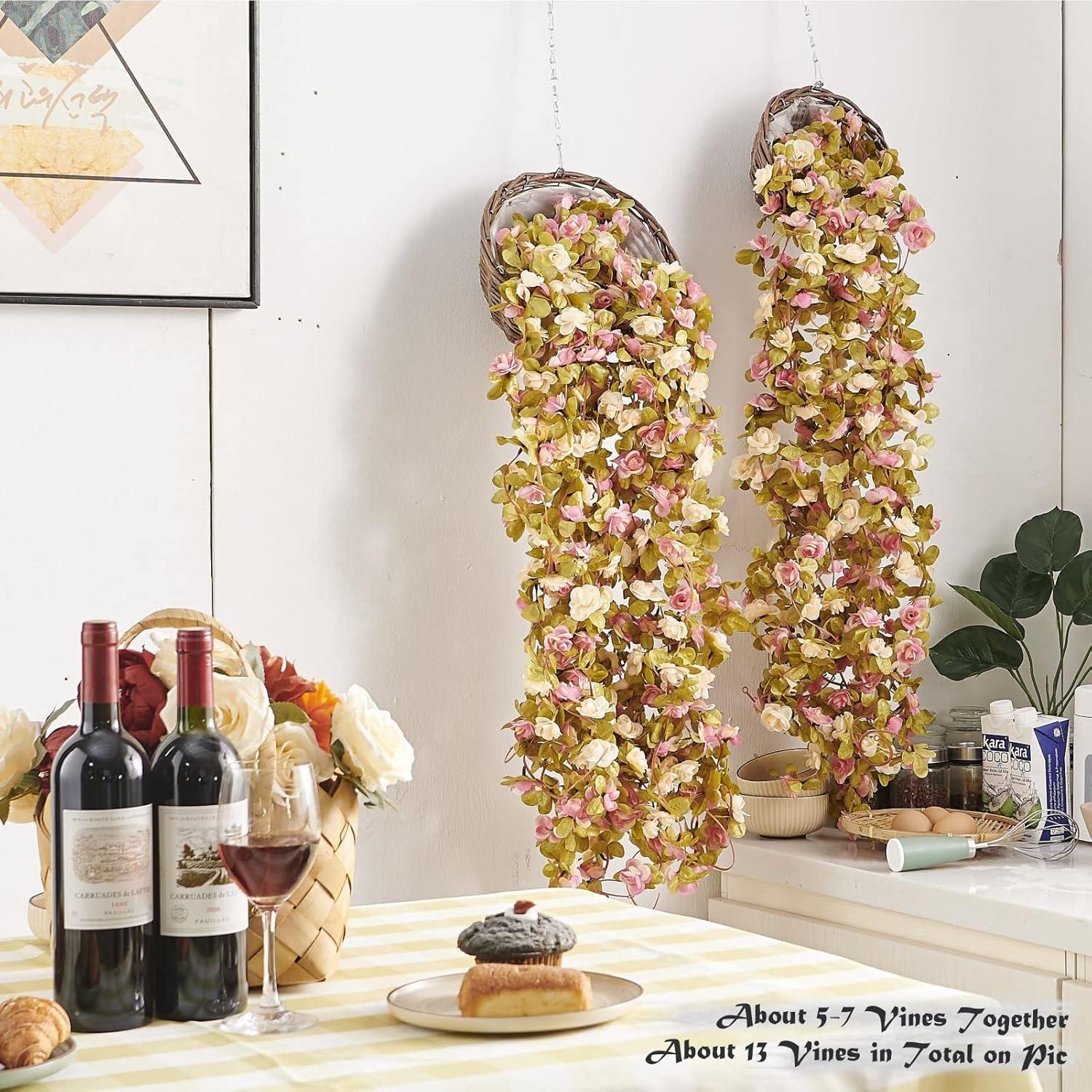 Flower Garland, Artificial Hydrangea Vine Flowers, Hanging Fake Hydrangeas Vine for Room Anniversary Wedding Birthday Christmas Wall Arch Decor, 2 Pcs, Floral Garland, Champagne Flower