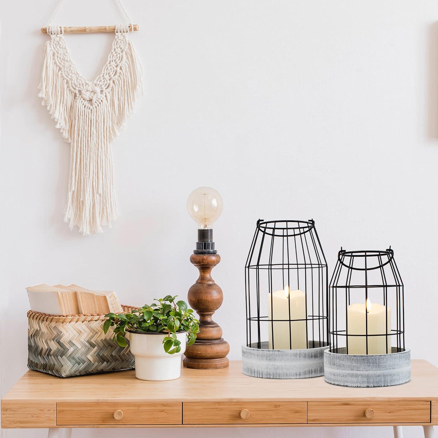 Rustic Farmhouse Lantern Decor Set of 2 - Stylish Decorative Lanterns for Your Living Room, Fireplace Mantle or Kitchen Dining Table - Modern Upscale Beauty for Your Entire Home