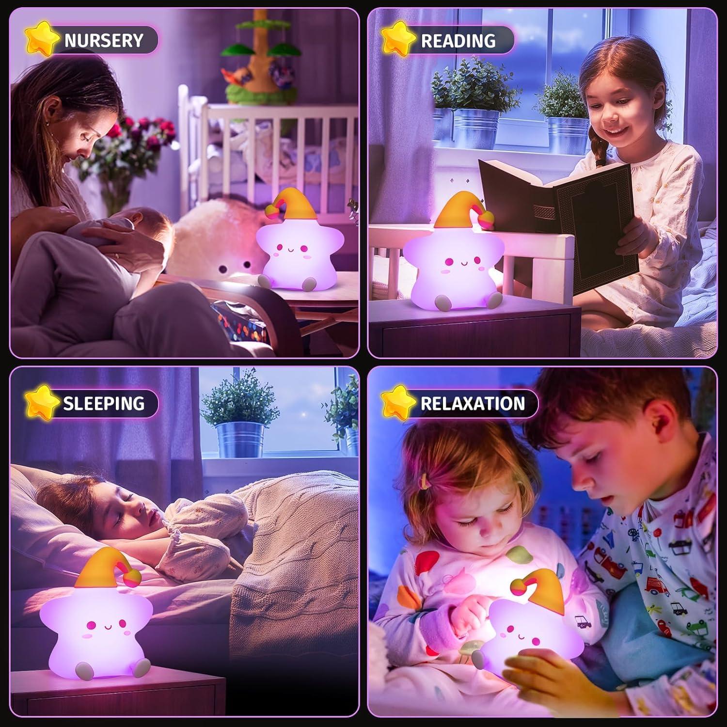 Mubarek Cute Star Night Light, Remote Controlled 10 Level Dimmable, Rechargeable Silicone Squishy Cute Star Light for Bedroom, Kawaii Girls Night Light Gift